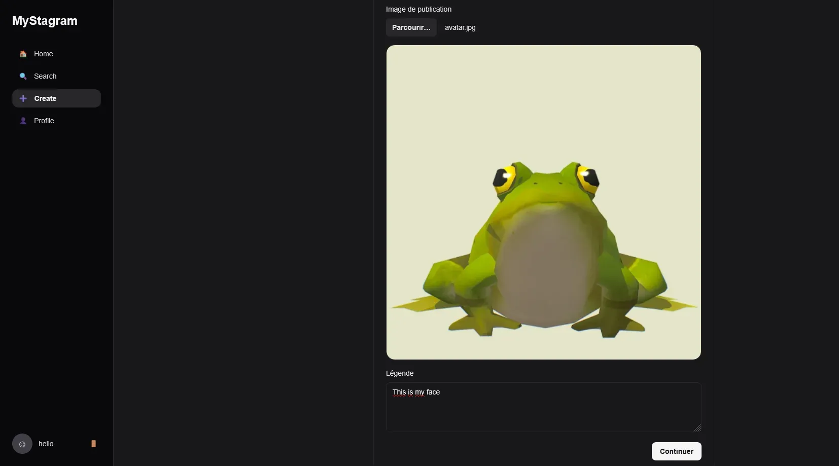 Screenshot of MyStagram